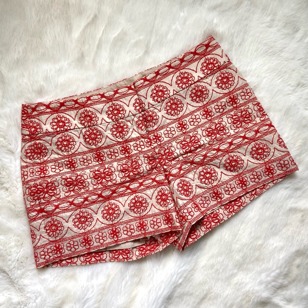 LOFT Red Embroidered Shorts